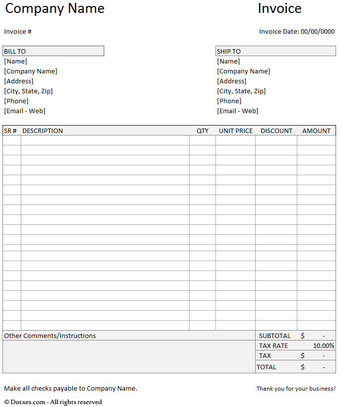 Invoice Template Microsoft Word Billing Invoice Template Dotxes