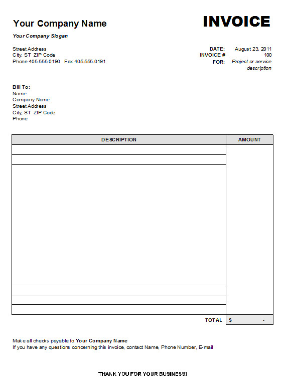 Invoice Template Microsoft Word Free Blank Invoice form