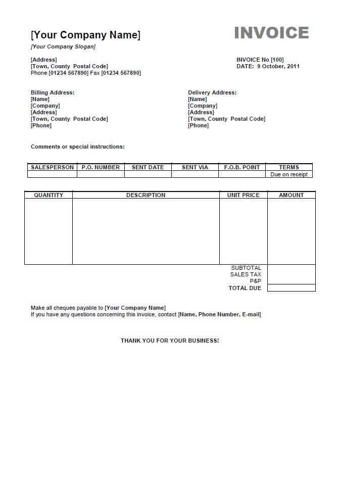 Invoice Template Microsoft Word Free Invoice Templates for Word Excel Open Fice
