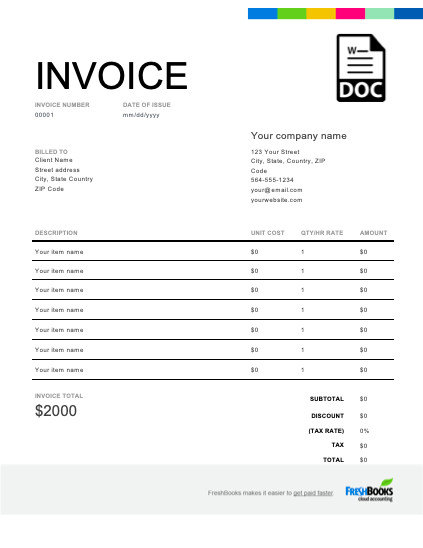 Invoice Template Microsoft Word Word Invoice Template Free Download