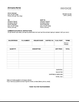 Invoice Templates for Ms Word Invoice