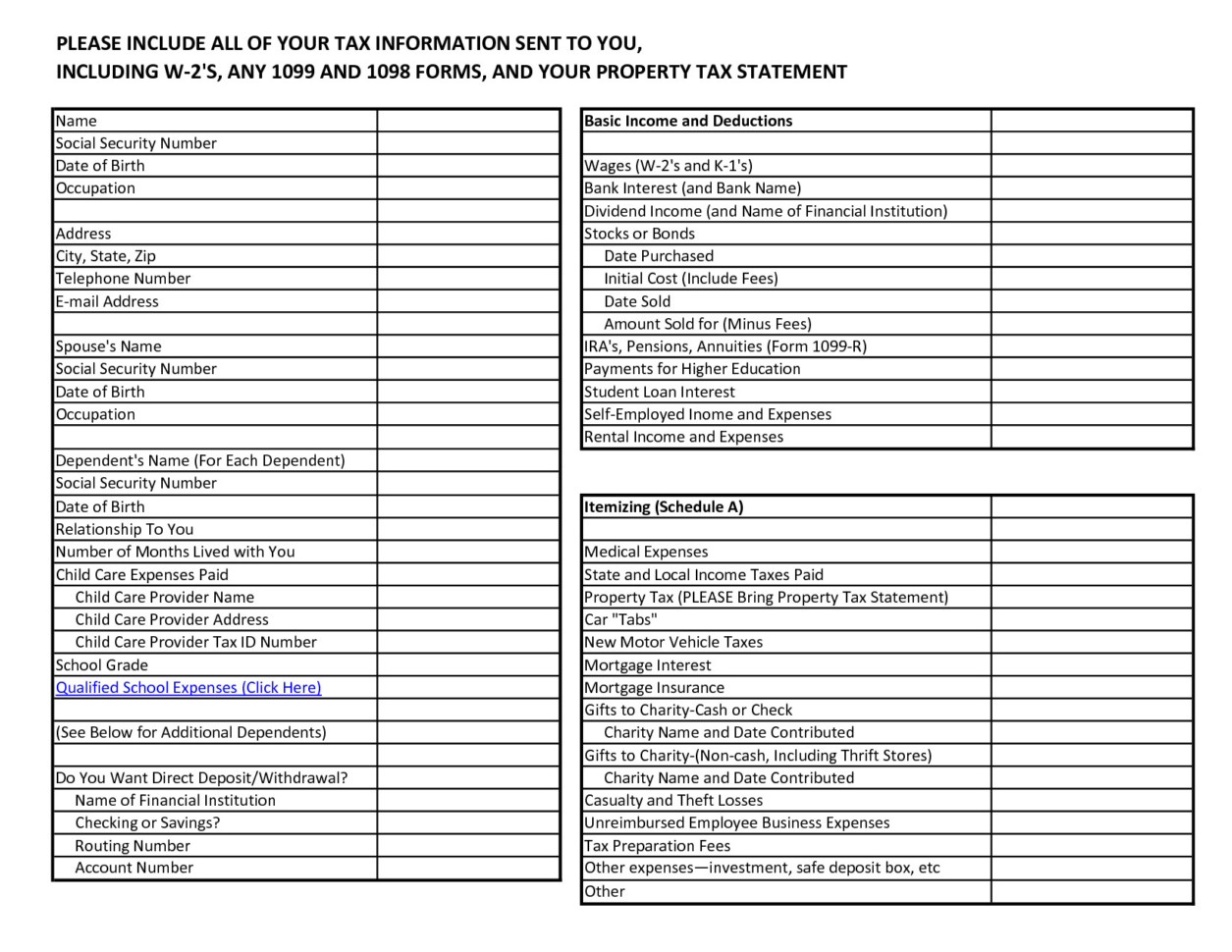 Itemized Fee Worksheet Excel 1099 Deductions Worksheet