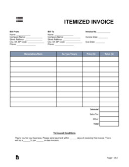 Itemized Fee Worksheet Excel Free Itemized Invoice Template Word Pdf