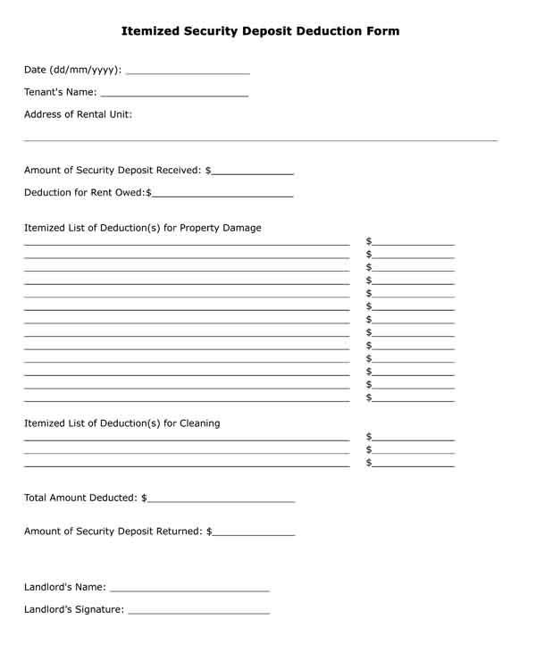 Itemized Fee Worksheet Excel Free Printable Legal form Itemized Security Deposit