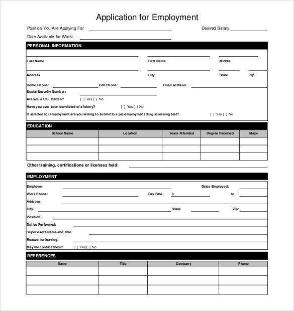 Job Application form Template 10 Restaurant Application Templates – Free Sample