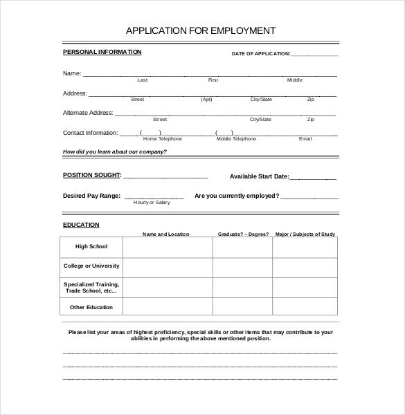 Job Application form Template 15 Employment Application Templates – Free Sample
