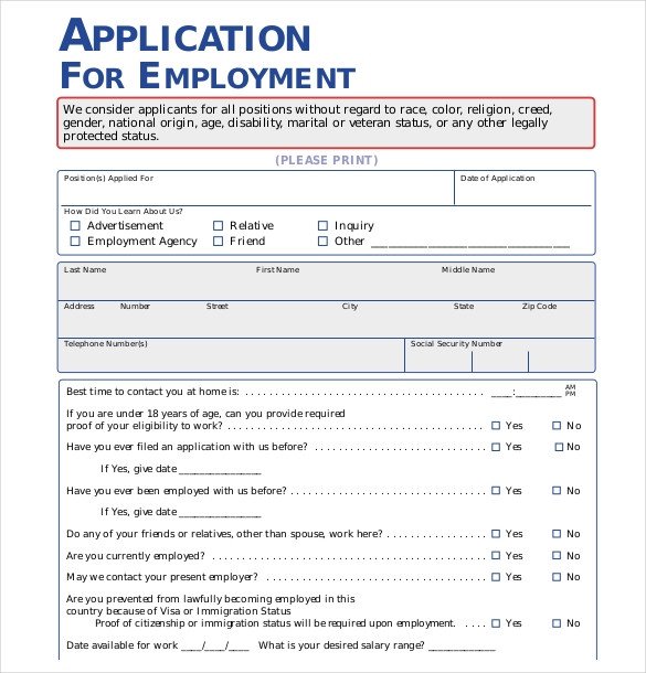 Job Application Template Word Document Application form Templates – 10 Free Word Pdf Documents