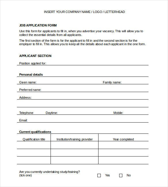 Job Application Template Word Document Application Templates – 20 Free Word Excel Pdf