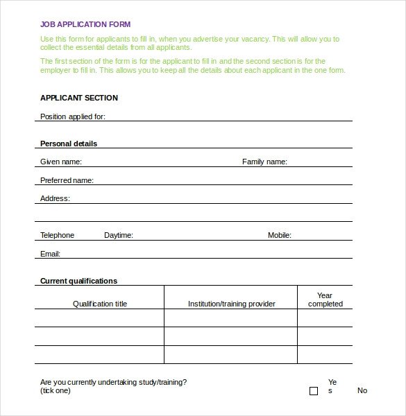 Job Application Template Word Document Employment Application Templates – 10 Free Word Pdf