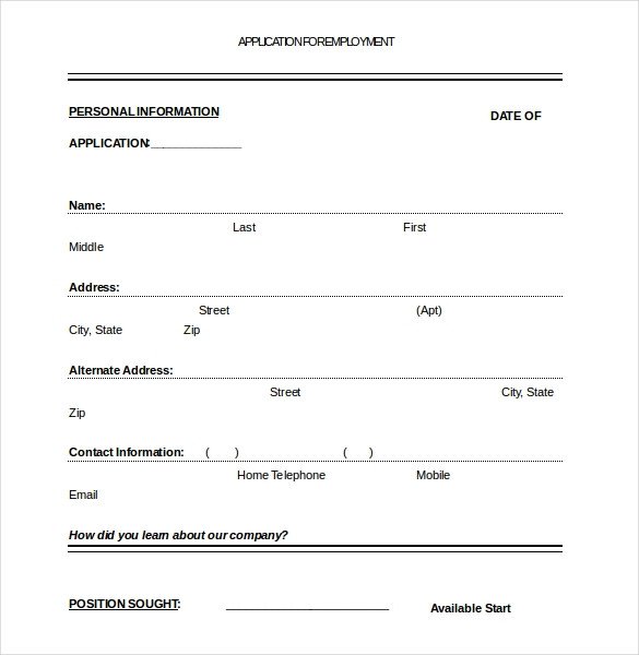 Job Application Template Word Document Job Application Template – 10 Free Word Pdf Documents