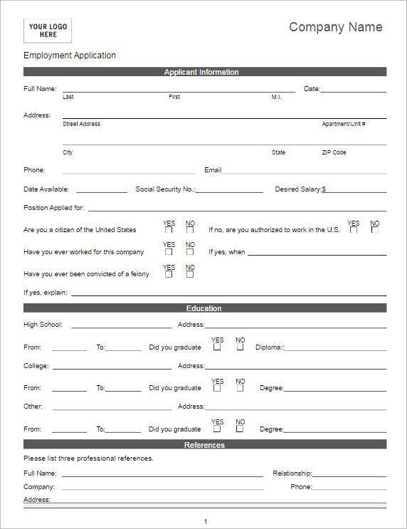 Job Application Template Word Document Job Application Template