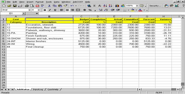 Job Cost Sheet Template Excel Job Cost Controller Spreadsheet for Excel
