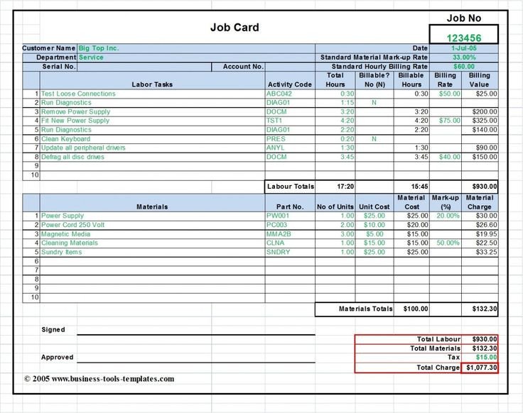 Job Cost Sheet Template Excel Labor &amp; Material Cost Estimator and Job Card Template Ms