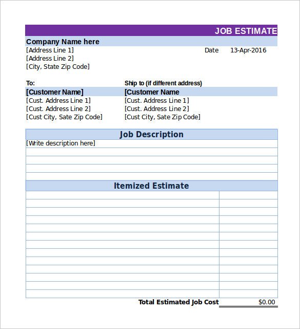 Job Estimate Template Pdf 26 Blank Estimate Templates Pdf Doc Excel Odt