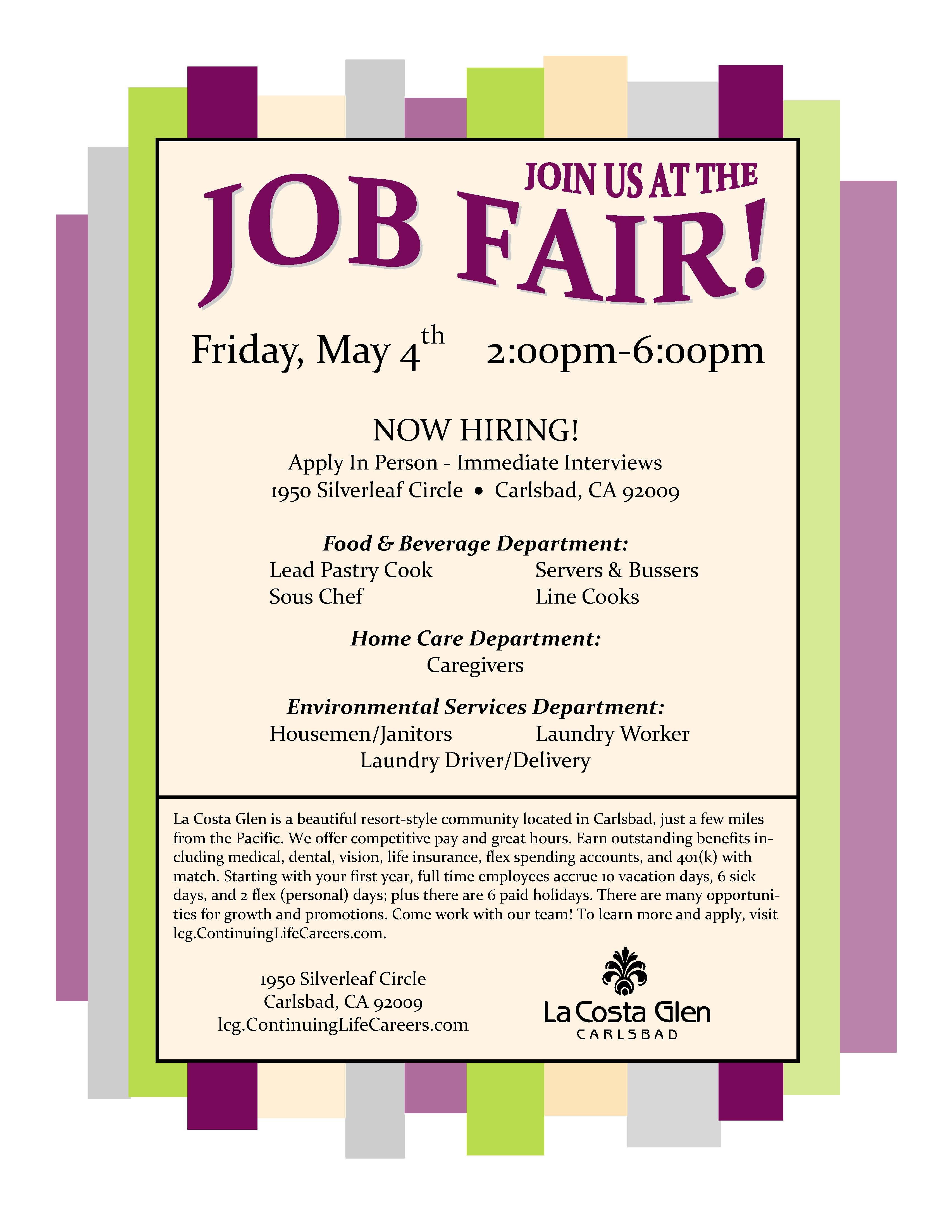 Job Fair Flyer Template La Costa Glen Job Fair 5 4