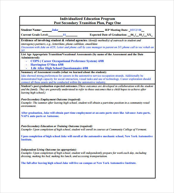 Job Transition Plan Template 9 Sample Transition Plans Pdf Word Pages