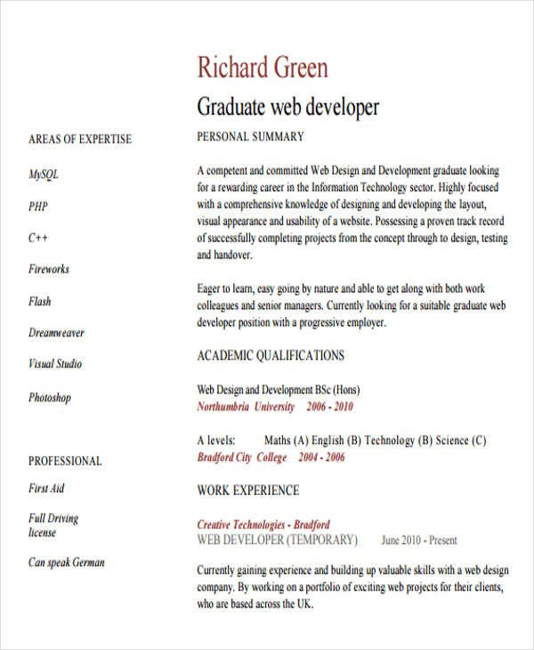 Junior Web Developer Resume 10 Web Developer Resume Templates Pdf Doc