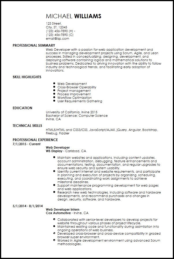Junior Web Developer Resume Junior Web Developer Resume
