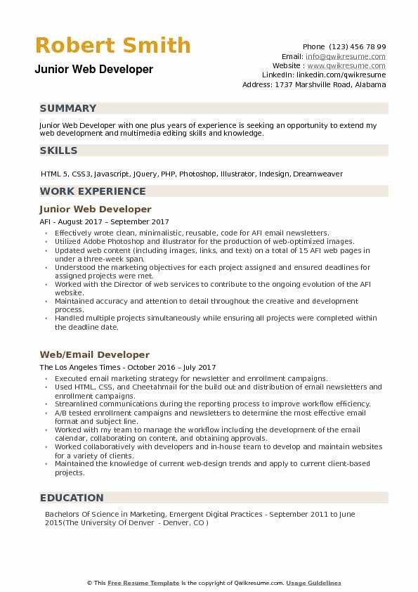 Junior Web Developer Resume Junior Web Developer Resume Samples
