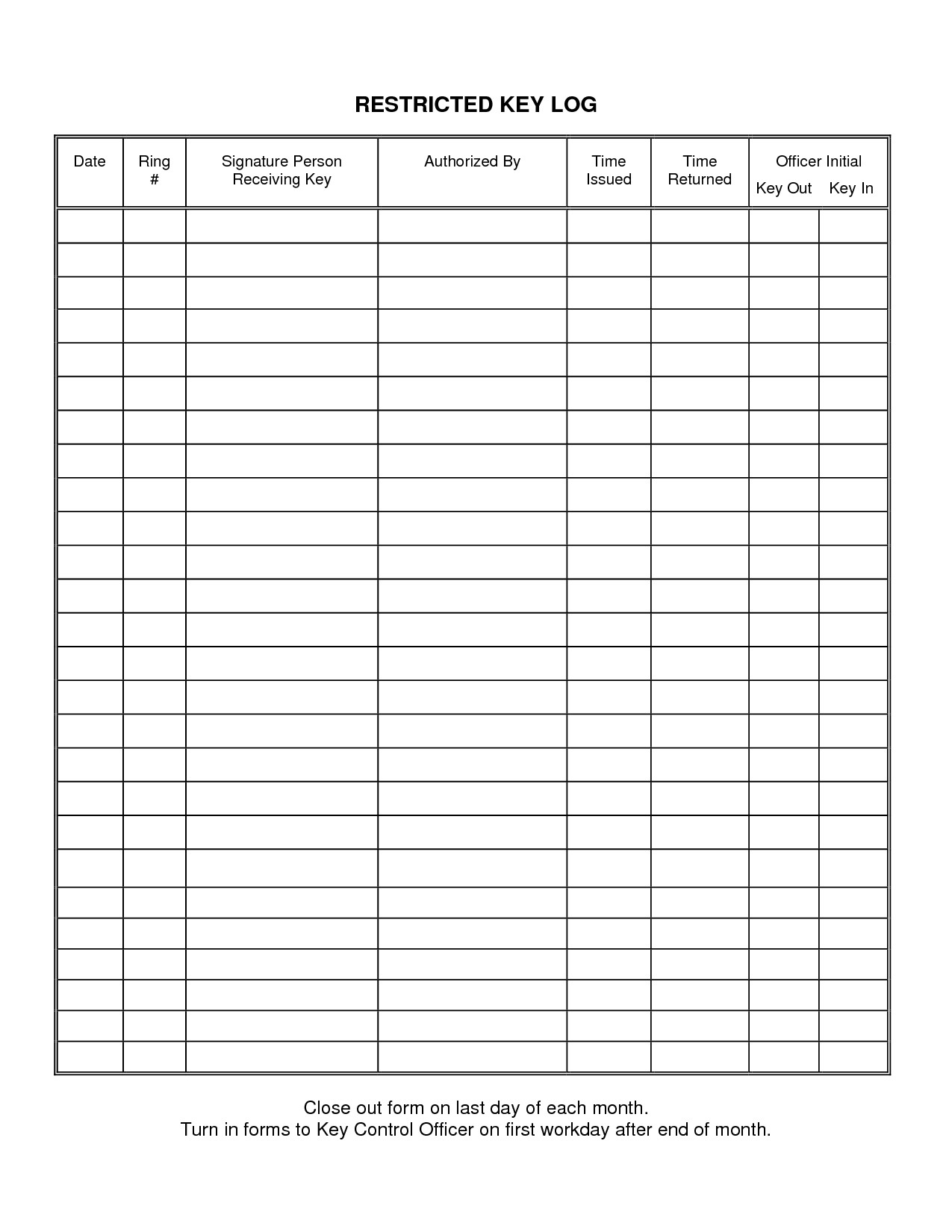 Key Sign Out Sheet 30 Of Key Log Template Excel