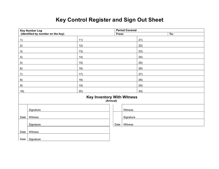 Key Sign Out Sheet Key Control Register and Sign Out Sheet In Word and Pdf