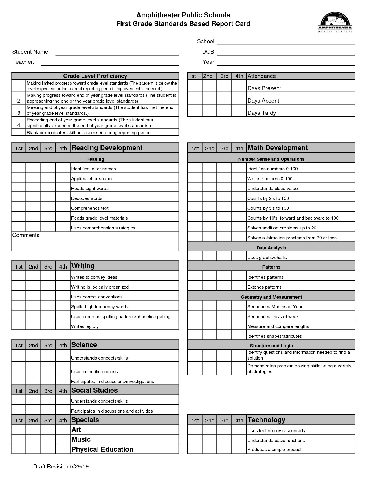 Kindergarten Report Card Template Blank Report Card Template Activities
