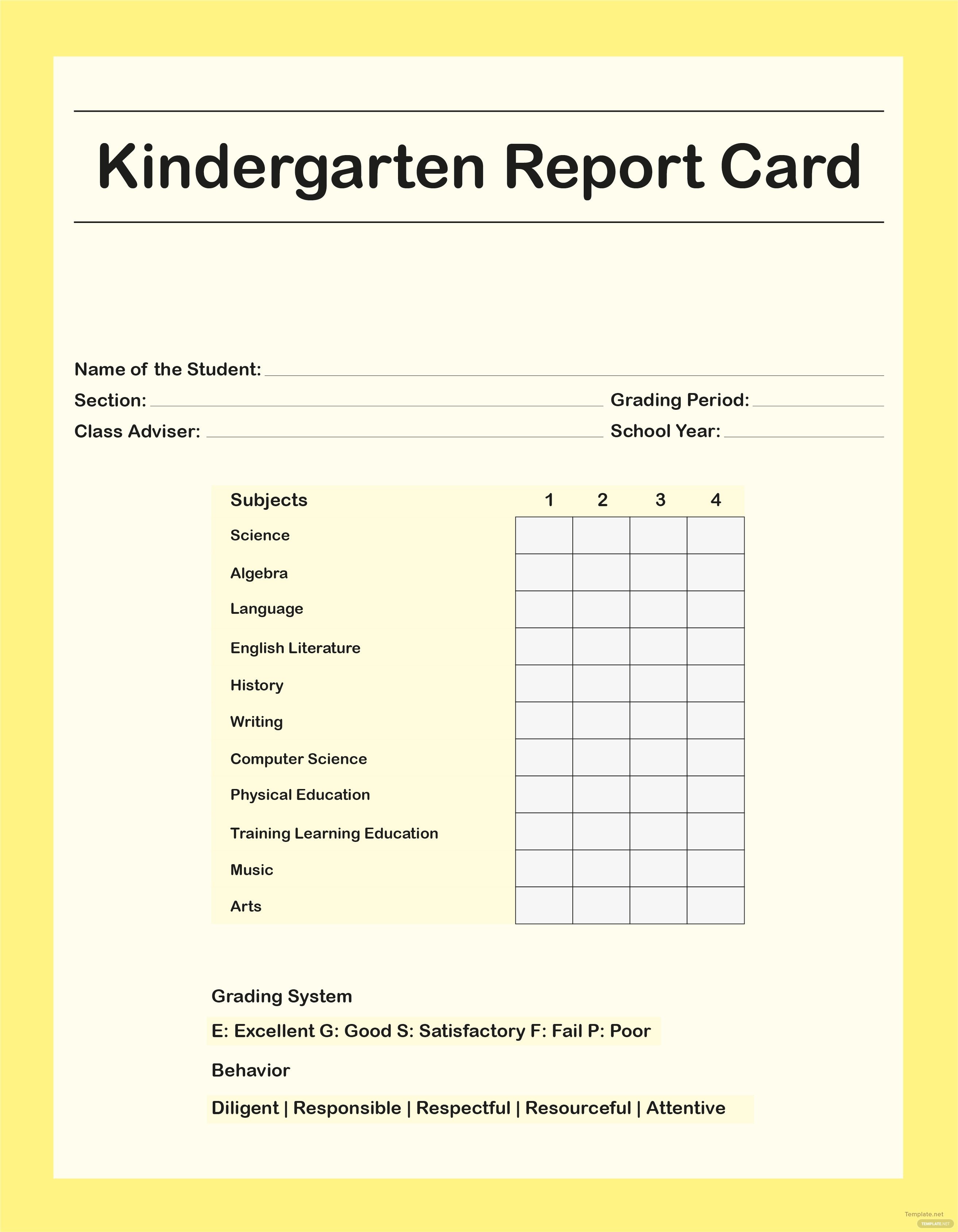 Kindergarten Report Card Template Free Kindergarten Report Card Template In Adobe Shop