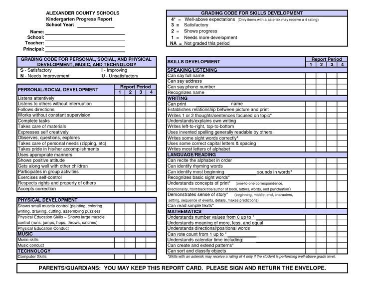 Kindergarten Report Card Template Kindergarten Report Card Template Free Preschool