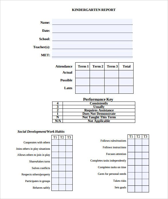 Kindergarten Report Card Template Report Card Template – 21 Free Excel Pdf Documents
