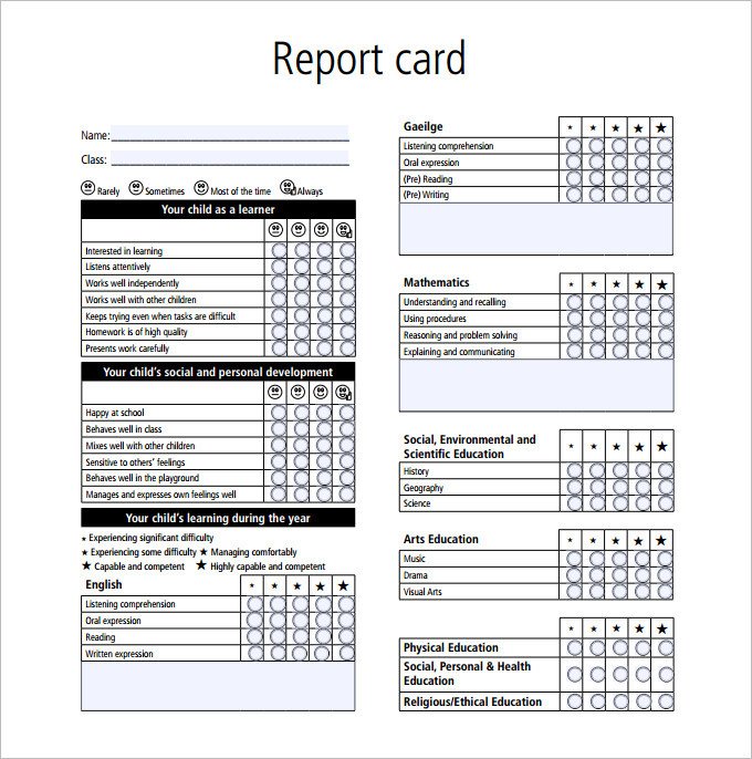 Kindergarten Report Card Template Report Card Template 28 Free Word Excel Pdf Documents