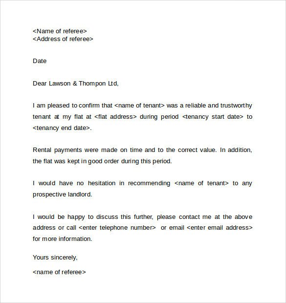 Landlord Letter Of Recommendation Landlord Reference Letter Template 10 Samples