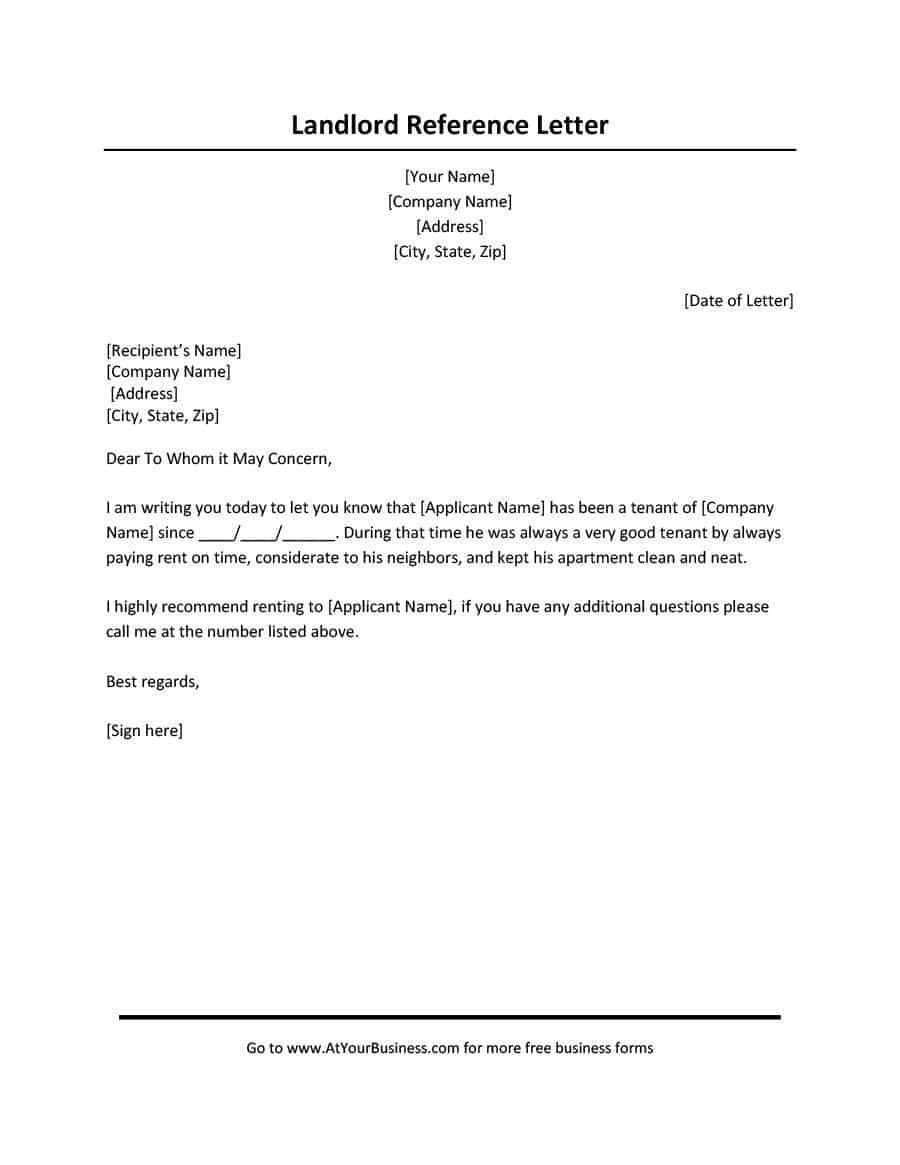 Landlord Reference Letter Sample 40 Landlord Reference Letters & form Samples Template Lab
