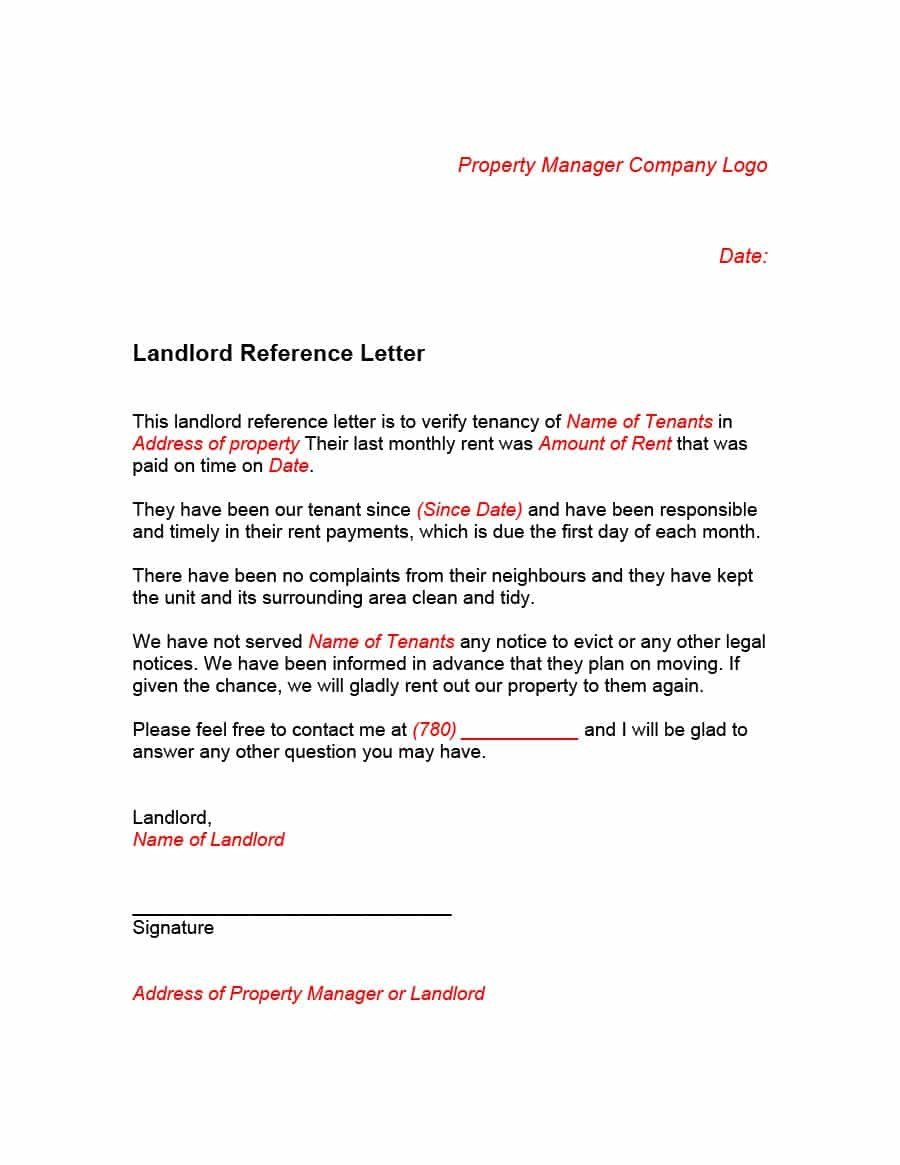 Landlord Reference Letter Sample 40 Landlord Reference Letters &amp; form Samples Template Lab