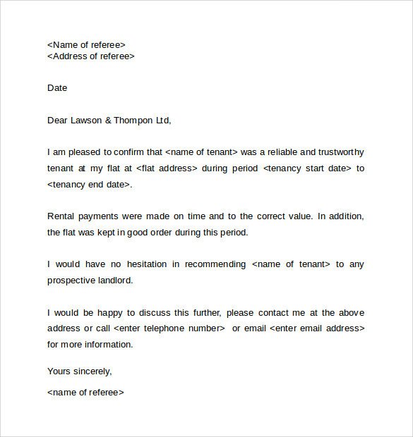 Landlord Reference Letter Sample Landlord Reference Letter Template 10 Samples