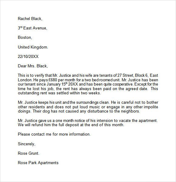 Landlord Reference Letter Sample Landlord Reference Letter Template 8 Download Free