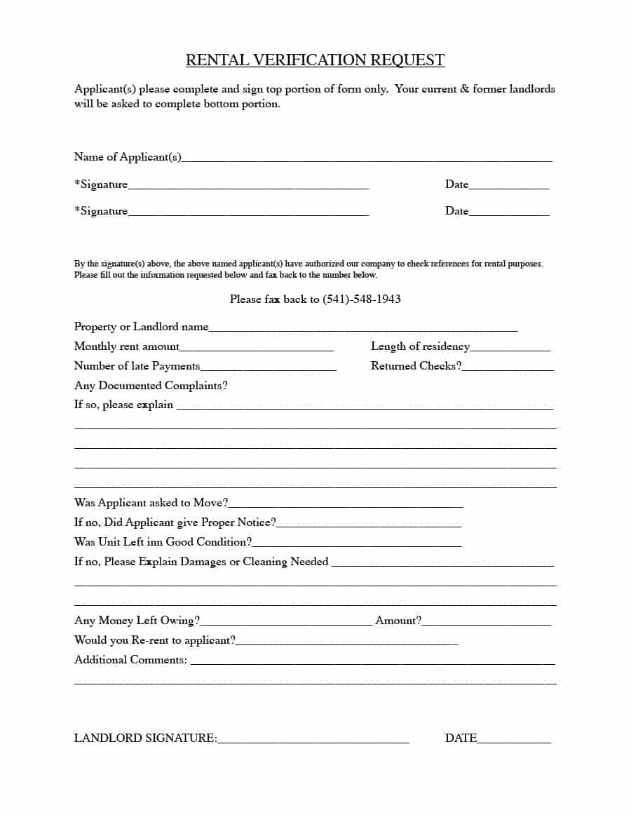 Landlord Verification form Template 29 Rental Verification forms for Landlord or Tenant