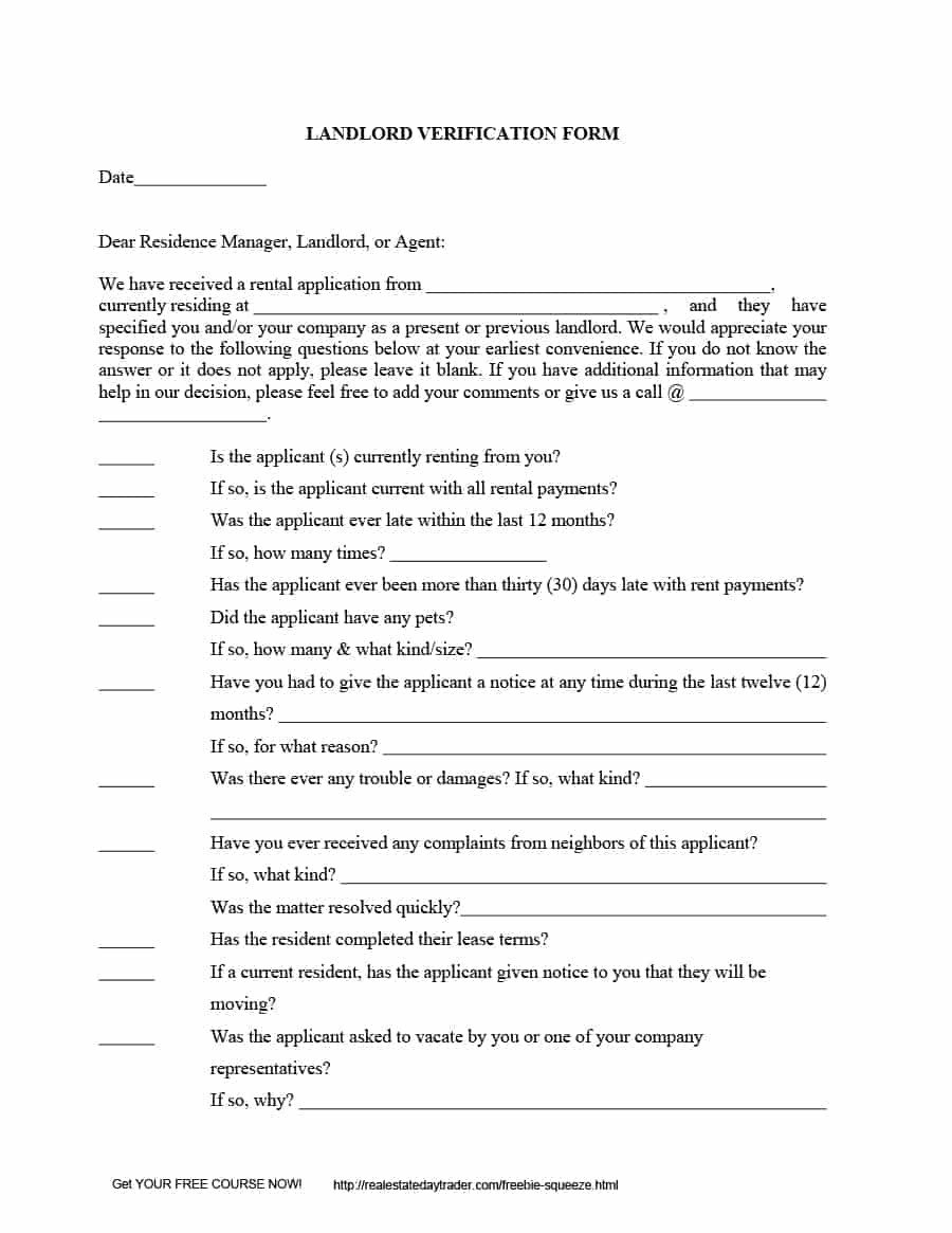 Landlord Verification form Template 29 Rental Verification forms for Landlord or Tenant