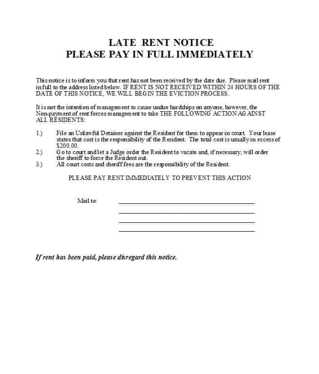 Late Rent Notice Template 34 Printable Late Rent Notice Templates Template Lab