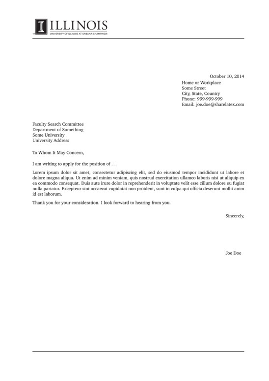 Latex Cover Letter Templates Illinois University Cover Letter Latex Template
