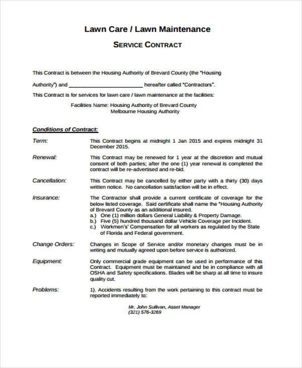 Lawn Care Bid Template 10 Lawn Service Contract Templates Free Sample Example