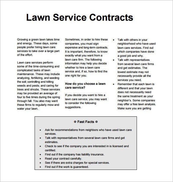 Lawn Care Bid Template 9 Lawn Service Contract Templates Pdf Doc Apple Pages