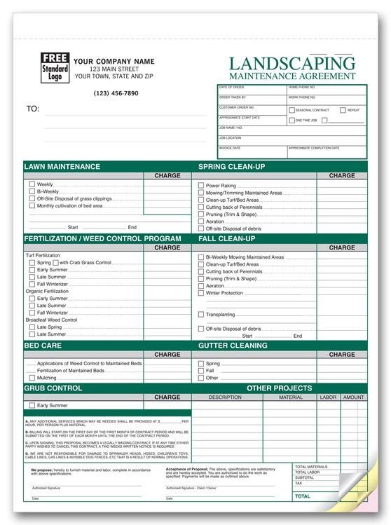 Lawn Care Bid Template Free Printable Lawn Service Contract form Generic