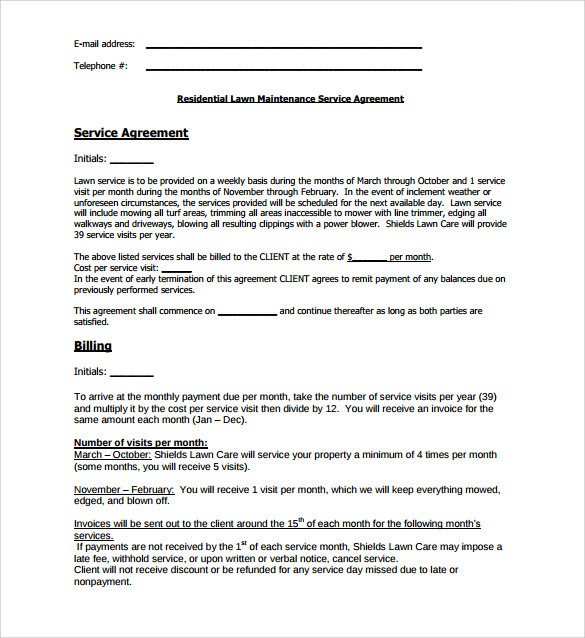 Lawn Care Bid Template Lawn Service Contract Template 11 Download Documents In