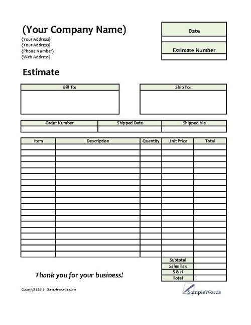 Lawn Care Estimate form Estimate Printable forms &amp; Templates