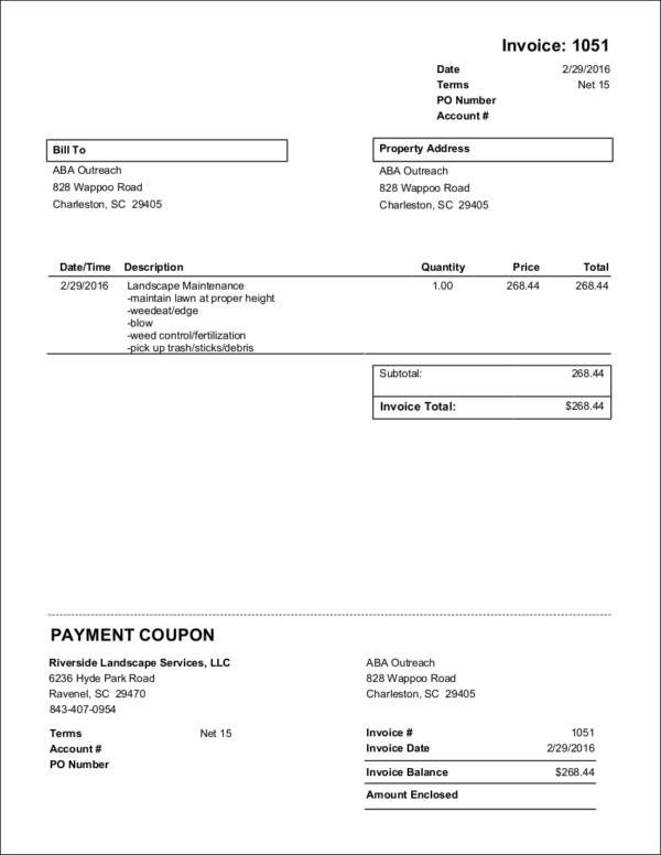 Lawn Care Invoice Template 9 Lawn Care Invoice Samples Pdf Excel Word