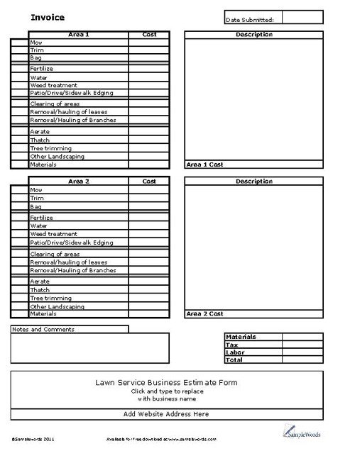 Lawn Care Invoice Template Samples Lawn Care Quotes Quotesgram