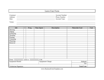 Lawn Maintenance Schedule Template Lawn Care form Template