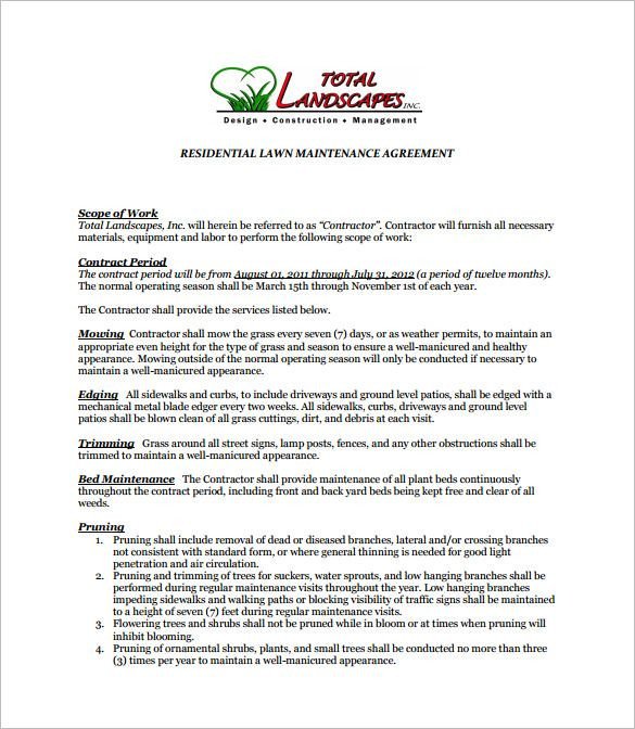 Lawn Service Proposal Template Free 7 Lawn Service Contract Templates – Free Word Pdf