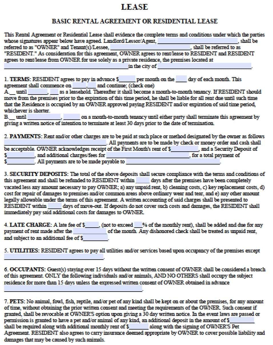 Lease Agreement Template Pdf Free Residential Lease Agreements – Pdf and Word Templates