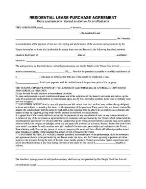 Lease Purchase Agreement form Free Rent to Own form for Sc Fill Line Printable